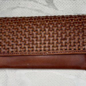 Patricia Nash Terresa Large Woven Leather Flap Wallet Color Rust